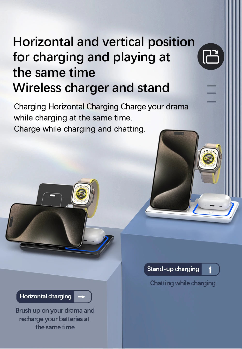 Foldable 3-in-1 Wireless Charger for iPhone , Watch & AirPods